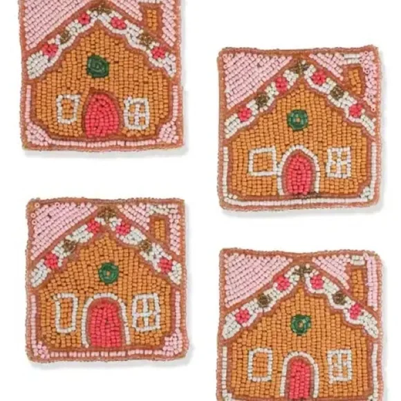 Gingerbread House Beaded Coasters - Set of 4 - Picture 2 of 6